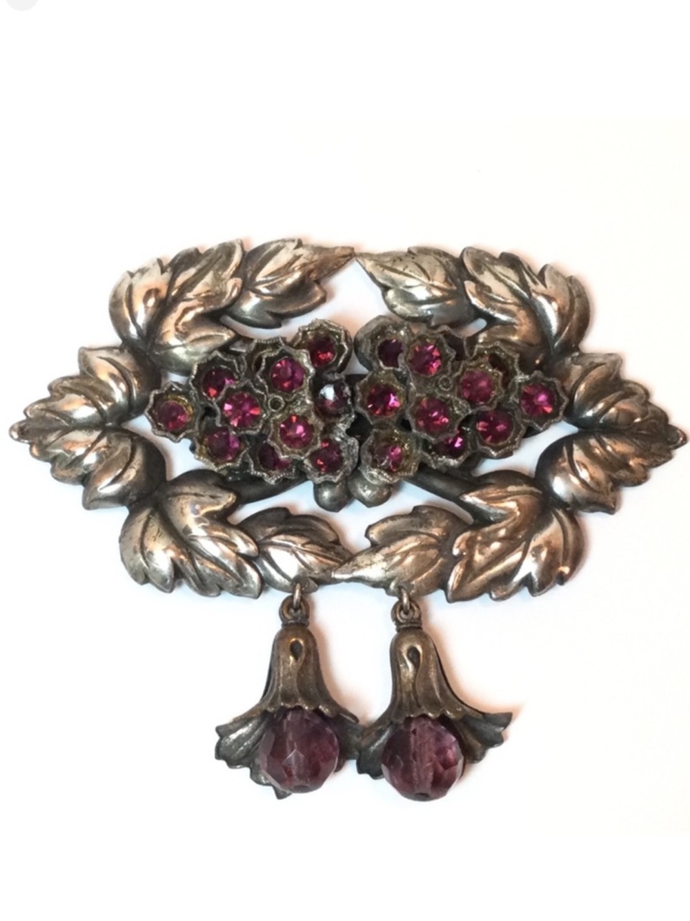 Vintage Belt Buckle, Silver w/Purple Stones